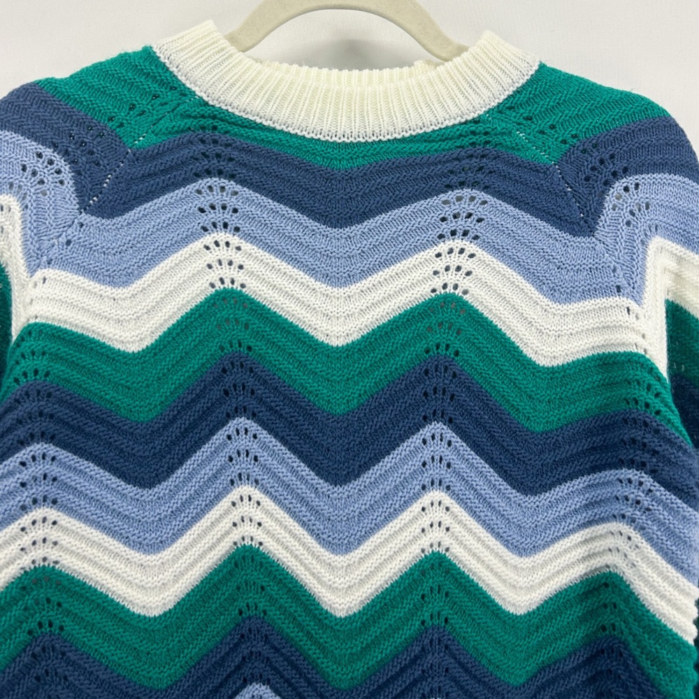 Tuckernuck Hyacinth House Beatriz Aqua Wavy Stripe Bell Sleeve Sweater Dress XXS - Picture 3 of 8